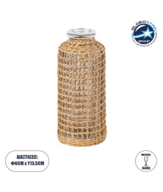 GloboStar® MANDY 35623 Διακοσμητικό Βάζο Γυάλινο Διάφανο με Μπαμπού Φ6 x Υ13.5cm